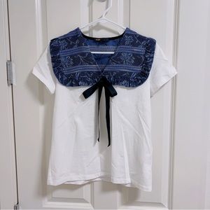 Maje Ruffled Peter-Pan Collar T-shirt